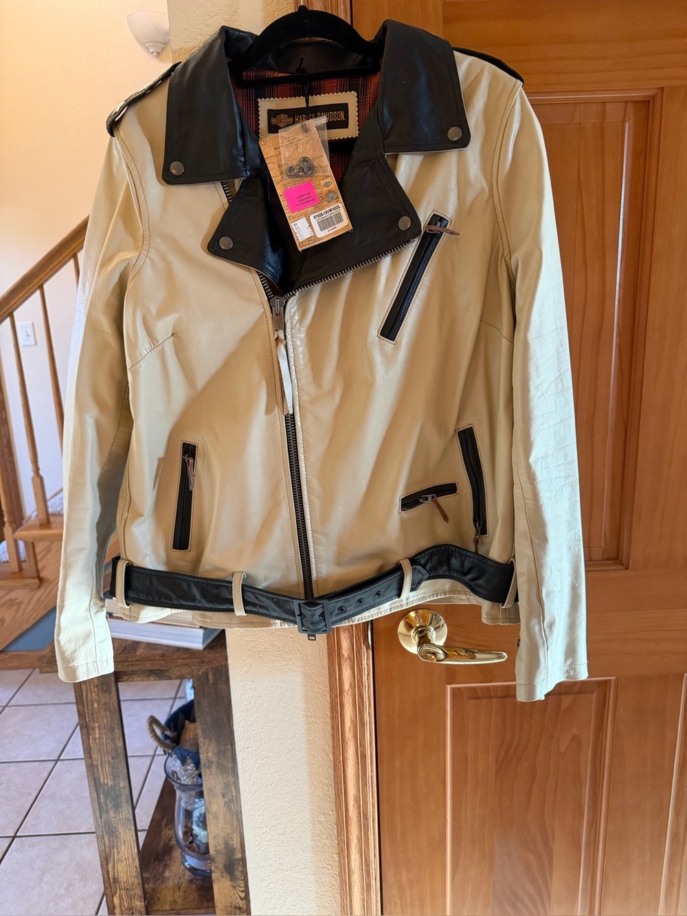 Harley-Davidson Two-Tone Cream and Black Leather Biker Jacket